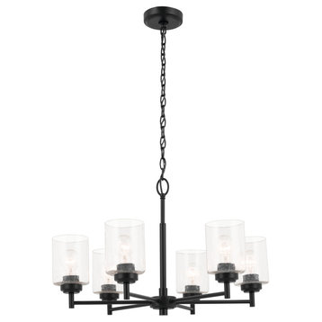 Winslow 26" 6 Light Chandelier With Clear Seeded Glass, Black
