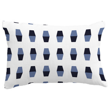 Bowling Pins Geometric Print Throw Pillow With Linen Texture, Navy Blue, 14"x20"