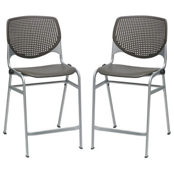 Home Square Plastic Counter Stool in Brownstone - Set of 2