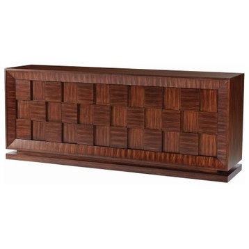 MidCentury Modern Wood Media Console Cabinet| Cube Zebra Wood Stripe Square