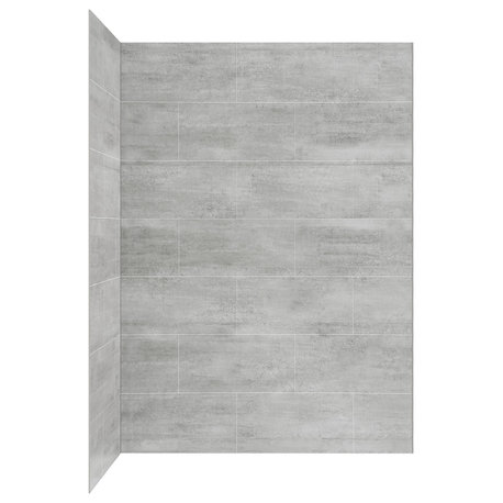 Ove Decors Misty 60x32" Solid Surface Corner Shower Wall, Gray Tiles