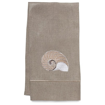 Natural Linen Guest Towel, Striped Nautilus, Beige