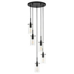 Linea di Liara - Effimero 5-Light Cluster Pendant, Black - The Effimero 5 light cluster pendant light fixture features a modern design that adds an industrial look to any setting. This multi light chandelier offers a black finish, exposed hardware and clear glass shades. Adjustable fabric cords allow for customization of the length of the lights.