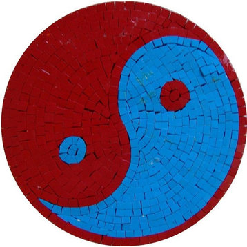 Colorful Yin Yang Mosaic Art Tile Medallion, 12"x12"