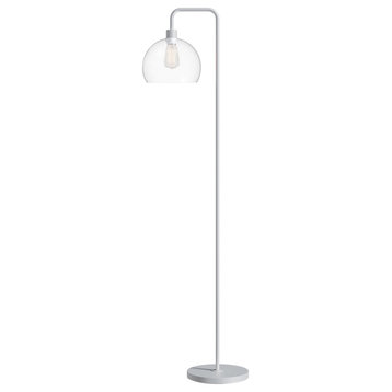 61.5" White Floor Lamp With Slim-line Arched Design, Clear Seeded Glass Shade