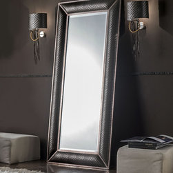 Large Floor Standing Woven Leather Mirror - Mirrors