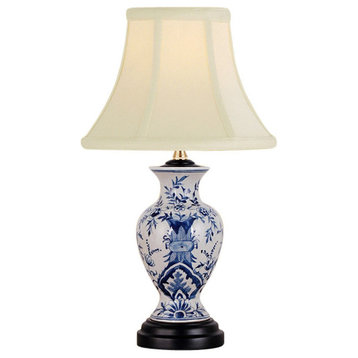 Blue and White Porcelain Floral Motif Vase Table Lamp 15.5"