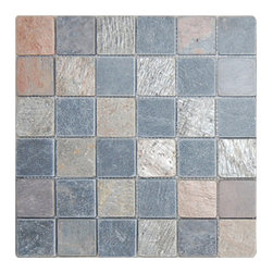 Indian Mix Slate Stone Mosaic Tile - Mosaic Tiles