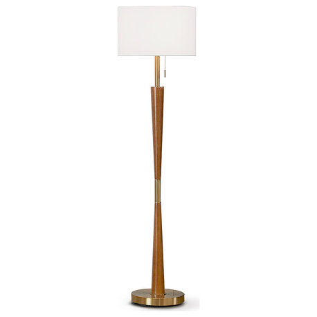 HOMEGLAM Century 61"H Wood Floor lamp, Brushed Brass