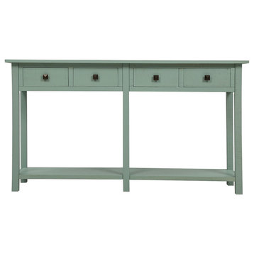 Brushed Texture Entryway Table Console Table with Drawers and Bottom Shelf