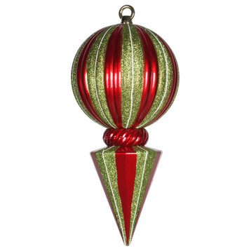 Vickerman M153403 12" Red and Lime Striped Shiny Ball Finial Ornament