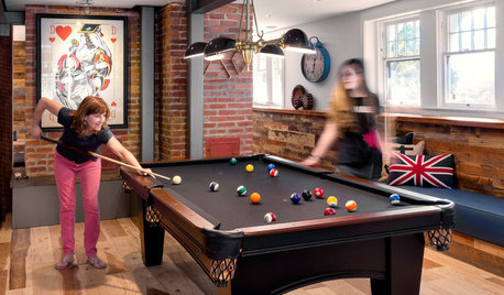 Industrial-Style Basement for Family Games, Movies and Exercise