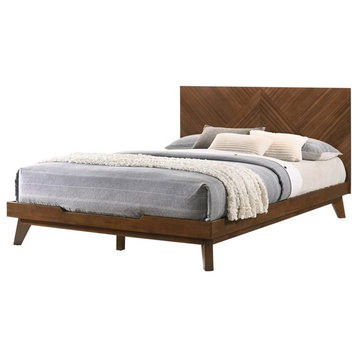 Modrest Soren 64x83" Chevron Pattern Modern Wood Queen Bed in Walnut