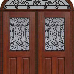 Prehung Transom Double Door 80 Fiberglass Genoa 1/2 Lite GBG Glass - Front Doors