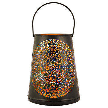 Metal Tealight and Votive Candle Holder in Black Gold Finish - 8"