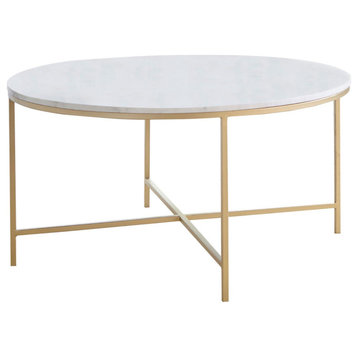 Ellison Round X-Cross Coffee Table White/Gold