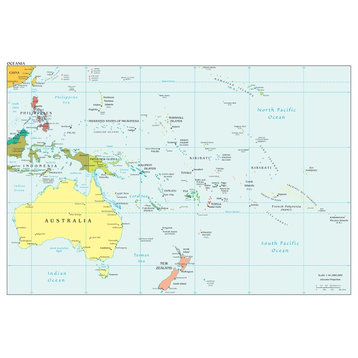 Oceania Map, Political, Peel & Stick Removable Wall Decal