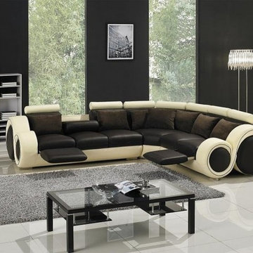 Modern Leather Sectional Sofa in Black and Beige