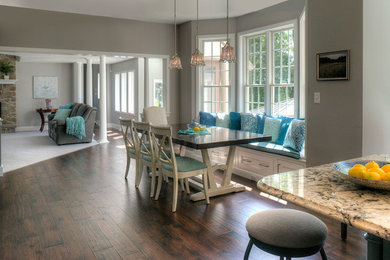 Kitchen/dining room combo - large traditional medium tone wood floor and brown floor kitchen/dining room combo idea in Other