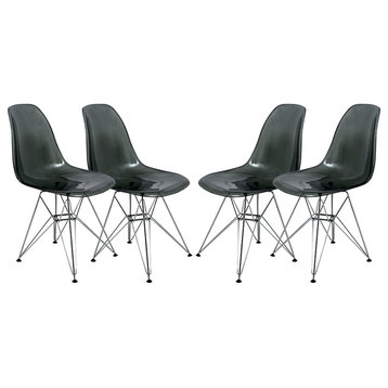 LeisureMod Cresco Molded Eiffel Side Chair, Set of 4 Transparent Black
