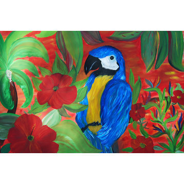 Blue Parrot Tropical Art Floor Mat, 48"x72"