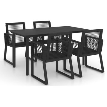 vidaXL Patio Dining Set 5 Pieces PVC Rattan Black Seat Dinner Table Chair