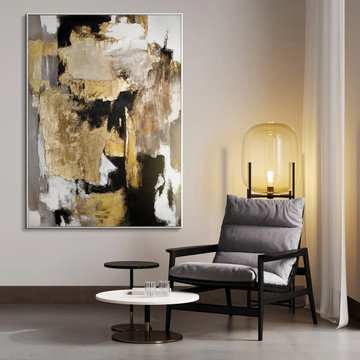 Framed abstract art for living room "Golden Fragments"