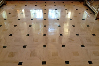 Restored, Polished Limestone (w/Green Marble Inlays) Flooring