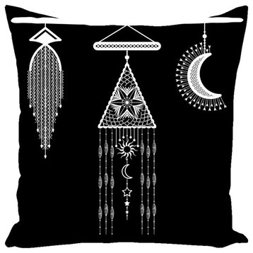 Bohemian Hanging Macrame and Moon Throw Pillow, 14x14, Cover Only