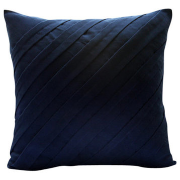Textured Pintucks Blue Faux Suede Fabric 22x22 Pillows Cover, Contemporary Navy