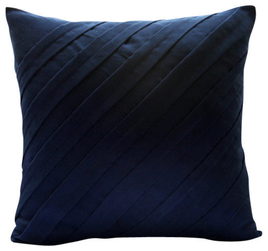 Faux Suede Chair Cushions Navy Blue 20"x20" Pintucks Textured, Contemporary Navy