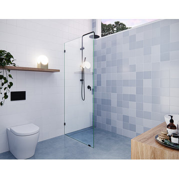 78"x32.5" Frameless Shower Door Single Fixed Panel, Matte Black
