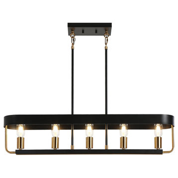LNC Modern Contemporary 5-Light Black Gold Linear Kitchen Island Light