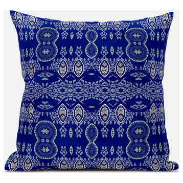18" X 18" Blue and Yellow Broadcloth Paisley Zippered Pillow