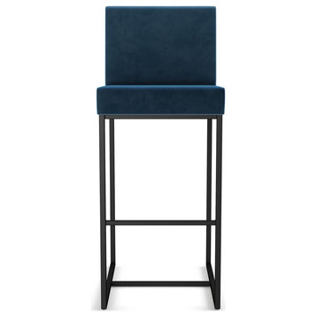 Amisco Derry Counter and Bar Stool, Dark Blue Velvet  / Black Metal, Counter Height