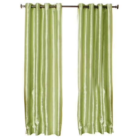 Dupioni Faux Silk Blackout Curtains, Pair, Sage, 95"