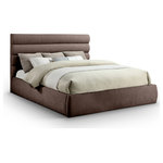 Meridian Furniture - Adam Upholstered Bed, Brown, King, Chenille Fabric - Revealing the silky, soft Adam brown chenille king bed, showcasing deep channel tufting and a contemporary design to add a touch of modern elegance to your bedroom. Its fully slatted construction eliminates the need for a box spring, while the option to add additional panels allows you to customize the headboard height. Crafted for both style and durability, it becomes the centerpiece of your bedroom, creating a sophisticated and inviting atmosphere.