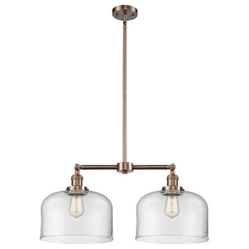 Large Bell 2-Light Chandelier, Antique Copper, Glass: Clear