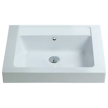 ADM Rectangular Countertop Stone Resin Sink, White, 24", Matte White