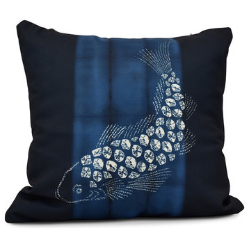 Fish Pool, Animal Print Pillow, Navy Blue, 16"x16"
