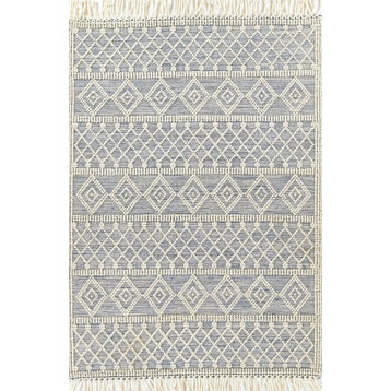 Momeni Boulder Hand Woven Wool and Cotton Blue Area Rug 2'3" X 8' Runner