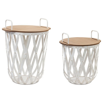 Metal and Wood Side Basket Tables, 2-Piece Set