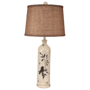 Tall Distressed Light Nude High Gloss Birds on a Branch Table Lamp