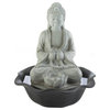 Stone-Look Buddha and Lotus Lighted Tabletop Water Fountain