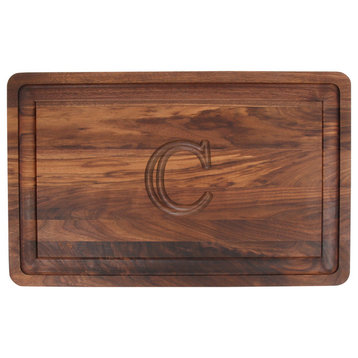 BigWood Boards Rectangle Monogram Walnut Carving Board, C