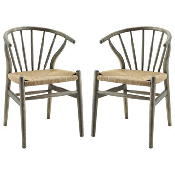 Flourish Spindle Wood Dining Side Chair Set of 2, Gray