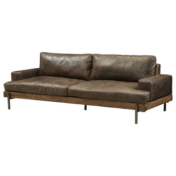 ACME Silchester Sofa, Oak and Distress Chocolate Top Grain Leather
