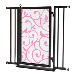 Fusion Gates - Fusion Gate with Songbirds in Pink Design, Black, 32"-36" - Baby Gates And Child Safety