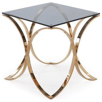 Anatolia Modern Smoked Glass and Rosegold End Table