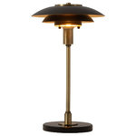 Nova of California - Rancho Mirage Table Lamp - Matte Black - Experience the allure of the Mid-Century Modern Rancho Mirage Table Lamp, a captivating addition to our esteemed collection. Inspired by a cherished mid-century hotel in Palm Springs, this vintage-inspired lamp blends weathered brass sophistication with a matte black tiered shade, creating a stunning focal point next to your sofas and chairs. The hand-applied gold-leaf finish beneath the shade casts a warm and inviting glow, transforming your space with unparalleled ambiance and style.